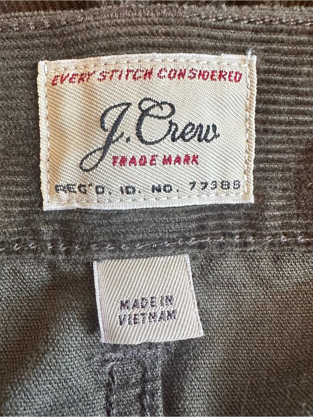 J. Crew Men's Dark Olive Green 484 Slim Fit Corduroy Pants Size 32 x 32